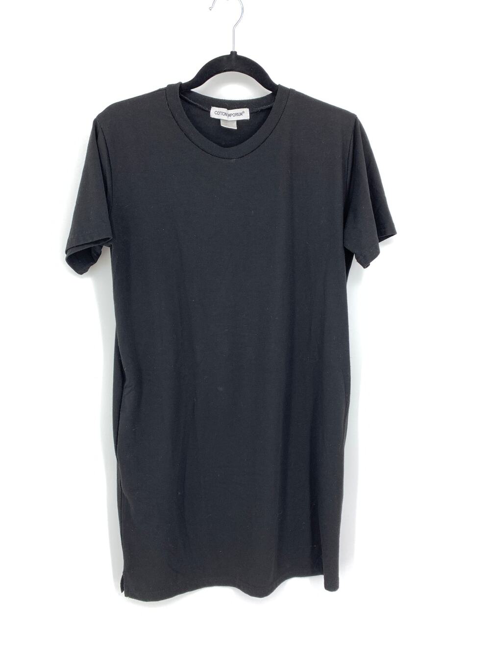 Cotton Emporium T-Shirt Dress Women's Size Small Black Pockets Short Sleeve
